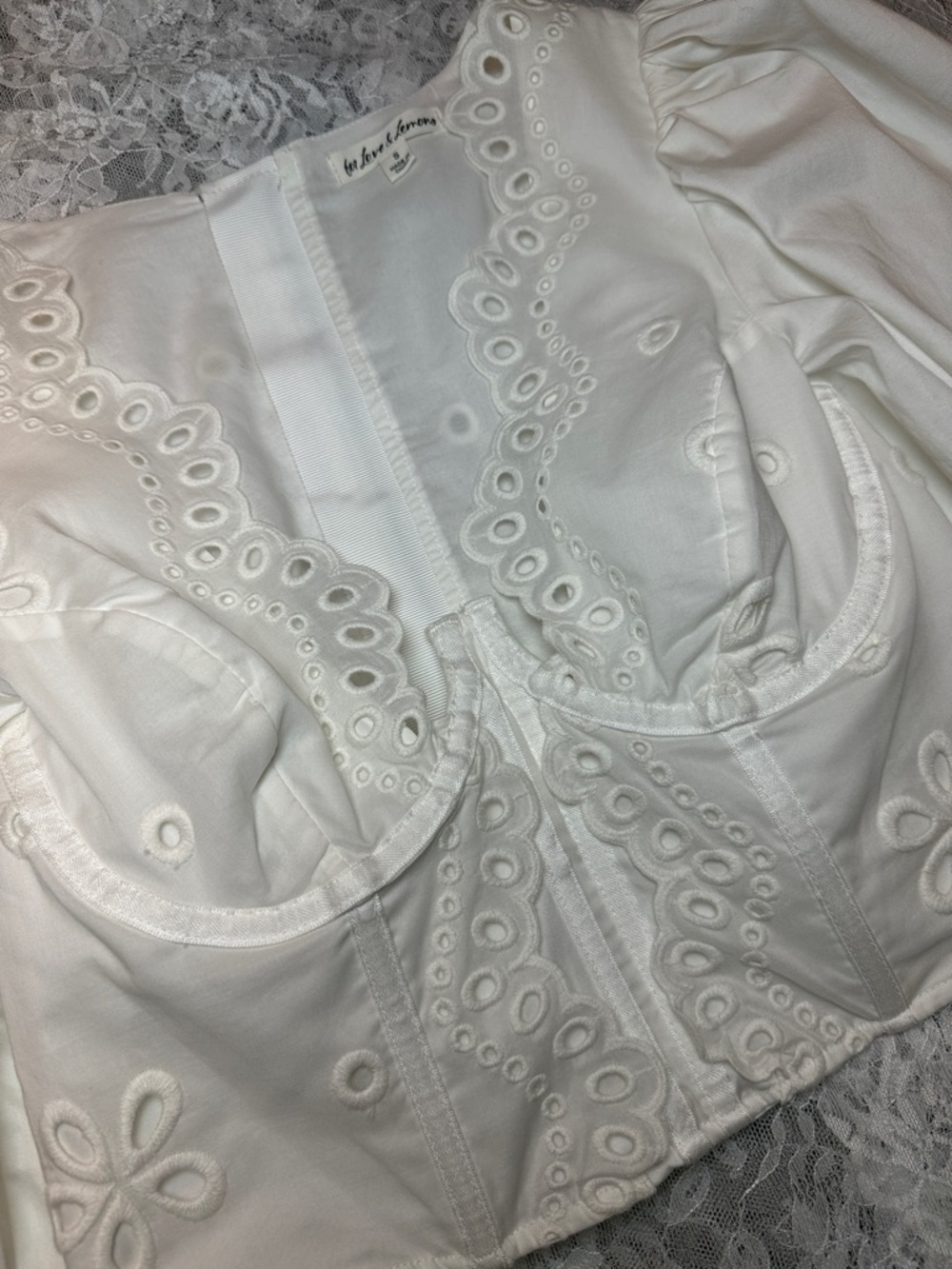 For Love & Lemons Serena Eyelet Corset Top White Cotton S - Picture 14 of 14